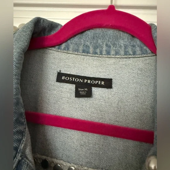 Boston Proper Light Wash Denim Jacket with Pearl Accents - Picture 2 of 3